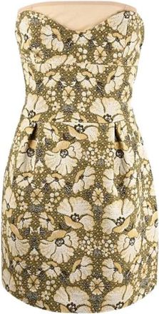 Dsquared2 Groene Strapless Jurk met Bloemenprint - Dames - Korte kleedjes - Groen - M - Leer - Kleedjes