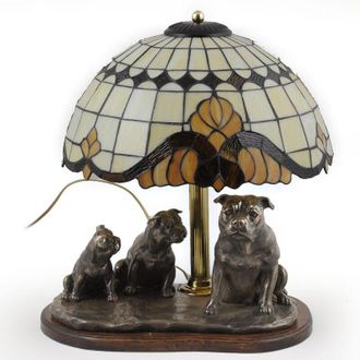 OEM American Staffordshire Terrier, Amstaff, Amstaf: L&aacute;mpara Con Pantalla De Cristal De Colores, L&aacute;mpara De Mesa Con Figura De Perro, Dise&ntilde;o Interior Retr