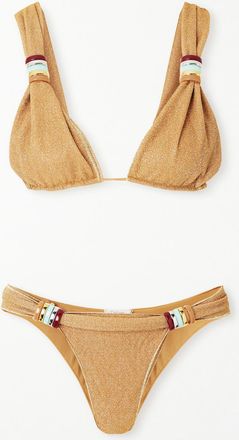 Os&eacute;ree Bikini A Triangolo Metallizzato Con Decorazioni Lumi&egrave;re - Oro
