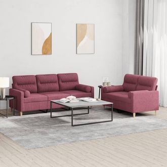 vidaXL Juego De Sof&aacute;s Con Cojines 2 Piezas Tela Rojo Tinto Vidaxl