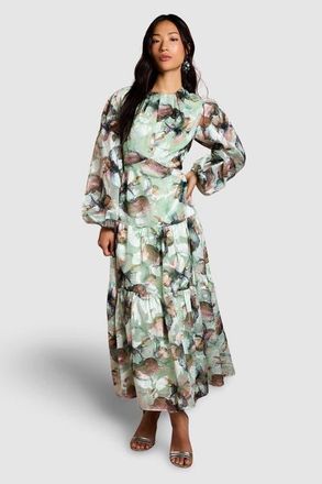 Coast Puff Sleeve Jacquard Midaxi Dress in Sage at Nordstrom, Size 10