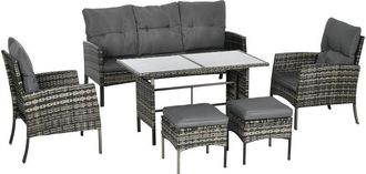 OUTSUNNY Rattan Garden Furniture Sofa Set, 2 Armchairs 2 Footstools Table Grey