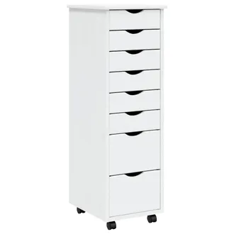 vidaXL Cajonera Con Ruedas Moss Madera Maciza De Pino Blanco Vidaxl
