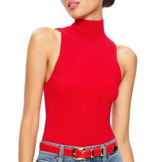 Alice & Olivia Darcey Turtleneck Tank In Bright Ruby