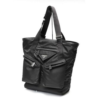 Prada Black Nylon Leather Tote Bag (Pre-Owned)