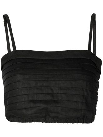 Faithfull The Brand cropped Carla spaghetti-strap top - women - Linen/Flax/Rayon - L - Black