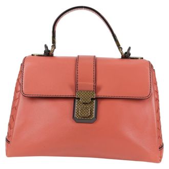 Bottega Veneta Piazza Top Handle Bag Leather With Intrecciato Detail Pink Leather Handbag (Pre-Owned)