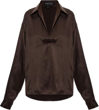 Tom Ford Zijden Top met Lange Mouwen - Dames - Blouses - Bruin - XS - Overhemden