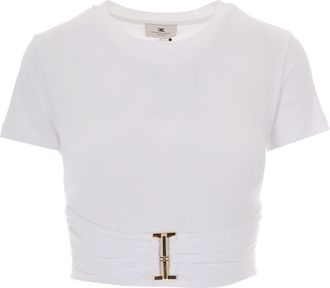 Elisabetta Franchi Draped Jersey T-Shirt With Metallic Ring Detail