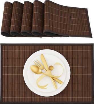 Relaxdays Relaxdays - Salvamanteles Para La Mesa Del Comedor, Bamb&uacute;, 30 X 45 Cm, Conjunto De 6 Piezas, Lavable, Color Marr&oacute;n