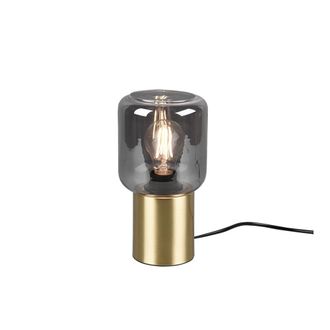 Trio Leuchten L&aacute;mpara De Mesa Moderna Con Base De Lat&oacute;n Y Pantalla De Vidrio Ahumado De Trio Lighting