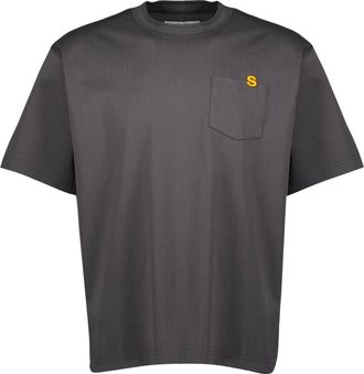 sacai Tops, Heren, Grijs, L, Katoen, Katoenen Jersey T-shirt