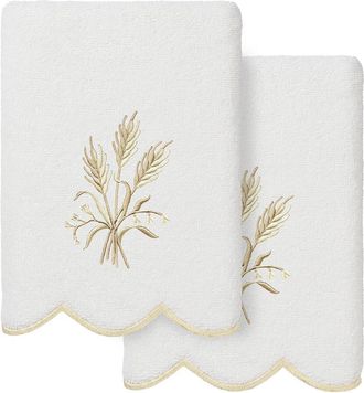 Linum Home Textiles 100% Turkish Cotton Whitney Scallop 2Pc Embellished Hand Towel Set