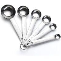 OEM Juego De Cucharas Medidoras, 6 Piezas, Acero Inoxidable Pulido Espejo: 1/8 Cucharadita, 1/4 Cucharadita, 1/2 Cucharadita, 1 Cucharadita, 1/2 Cucharada