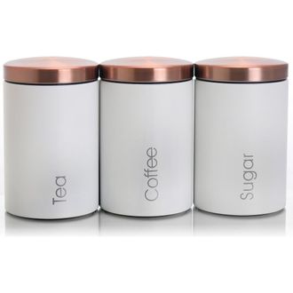 MegaChef Essential Kitchen Storage 3 Piece Sugar, Coffee and Tea Canister Set in White at Nordstrom