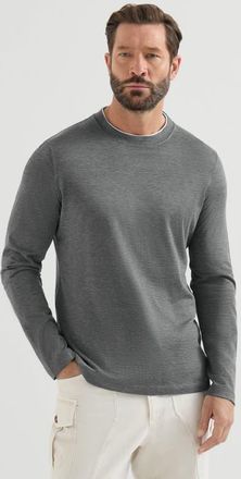 Brunello Cucinelli Silk and cotton lightweight jersey long sleeve crew neck T-shirt with contrast detail in Off-White at Nordstrom, Size Xxx-Large