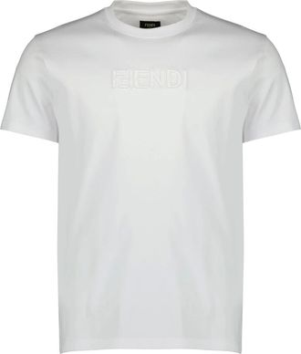 Fendi T-Shirts, male, White, Size: M Cotton Crew Neck T-shirt