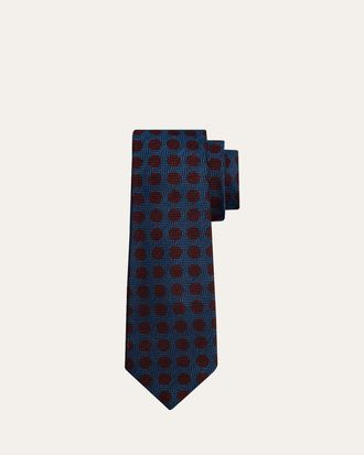 Kiton Mens Herringbone Polka Dot Silk Sevenfold Tie
