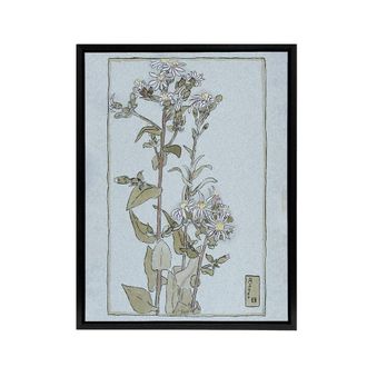 Artery8 Aster on Green Ground Framed Canvas Wall Art Print Overbeck in Blue | Size: W24 x H32