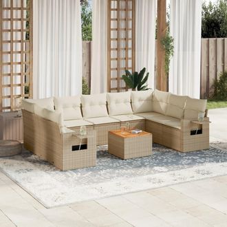 vidaXL Juego De Sof&aacute;s Jard&iacute;n Con Cojines Beige 10 Pzas Rat&aacute;n Sint&eacute;tico Vidaxl