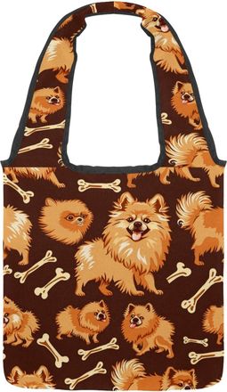 Generic Brown Pomeranian Dog Reversible Canvas Shoulder Tote - Double-Sided Print, 12oz Cotton, 27cm Drop, Fold-Flat Bag for Travel, Shopping, Street Outings