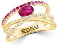 Effy Pink Sapphire & Diamond Multiband Ring in Red at Nordstrom Rack, Size 7