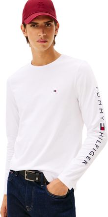 Tommy Hilfiger Mens Long Sleeve Cotton Graphic T-Shirts with Embroidered Logo, White, XL