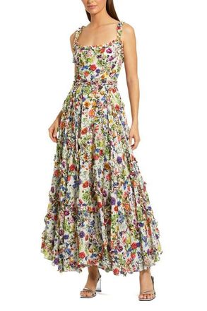 Mac Duggal Ruffle Scoop Neck Floral A-Line Dress in White Multi at Nordstrom, Size 6