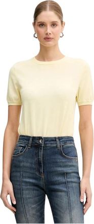 Patrizia Pepe Lichtgebreide T-shirt - Dames - Ronde hals truien - Geel - 2XS - Katoen - Truien & Vesten