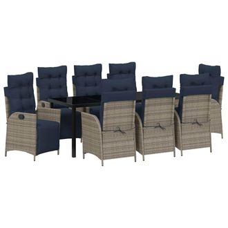 vidaXL Conjunto De Comedor De Jard&iacute;n 9 Pcs Gris Y Negro Rat&aacute;n Vidaxl