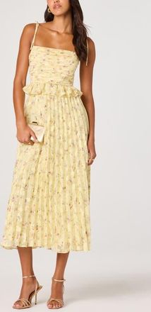 ASTR the Label Emerys Metallic Floral Pleated Midi Dress in Yellow Floral at Nordstrom, Size X-Small