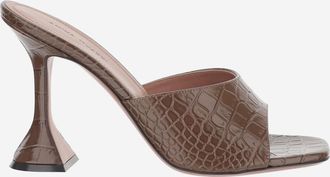 Amina Muaddi Brown Open Toe Heels