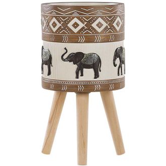 Beliani Beliani - Large Tall Planter Magnesium Wooden Stand Beige Brown African Motif Achilio