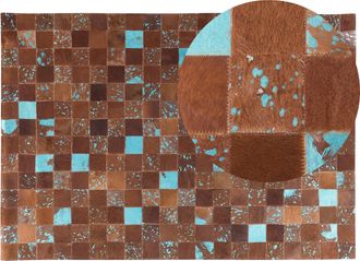 Beliani Alfombra De Piel De Vaca Marr&oacute;n Azul 160 X 230 Cm Fabricado A Mano Patchwork Moderno Aliaga