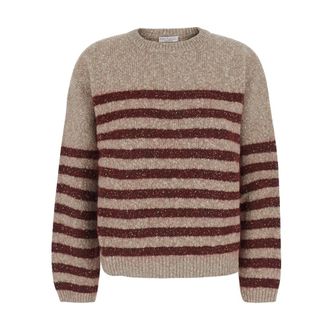 Brunello Cucinelli Truien & Vesten, Dames, Bruin, S, Ronde hals gebreid