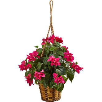 Nearly Natural Bougainvillea Flowering Artificial Plant in Hanging Basket in Green at Nordstrom