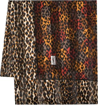 Saint Laurent 1980s leopard print silk scarf - women - Silk - One Size - Black