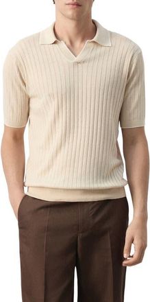 Mango Regular Fit Linen Blend Rib Polo in Beige at Nordstrom, Size X-Large