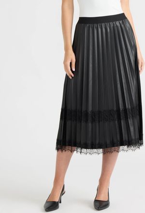 Ellen Tracy Womens Pleated Lace Trim Skirt