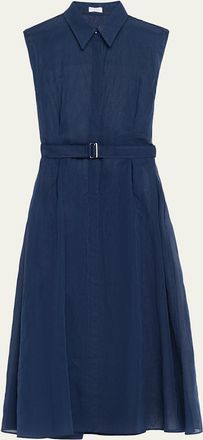 Brunello Cucinelli Sleeveless Sheer Cotton Organza Belted Midi Shirtdress