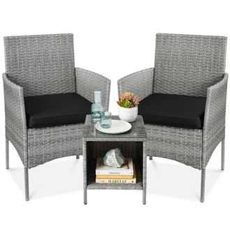 Best Choice Products 3-Piece Outdoor Wicker Conversation Patio Bistro Set, w/ 2 Chairs, Table