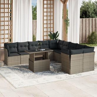 vidaXL Set De Sof&aacute;s De Jard&iacute;n 11 Pzas Y Cojines Rat&aacute;n Sint&eacute;tico Gris Vidaxl