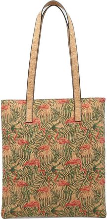 Generic Womens Cork Tote Bag, Ladies Shoulder Handbag with Multiple Compartments, Printed Pattern Design, 35x30x5 cm (Forest Flamingo)