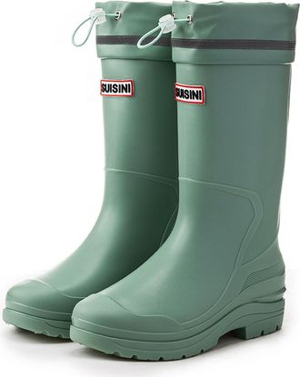 Pangolin Womens Knee High Waterproof Wellies, Pull-On Wellington Boots with Adjustable Drawstring Cuff & Reflective Band, Non-Slip Lug Sole, Easy-Clean Outdoor