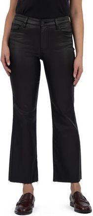 Kut from the Kloth Kelsey Coated High Waist Raw Hem Kick Flare Jeans in Black at Nordstrom, Size 12