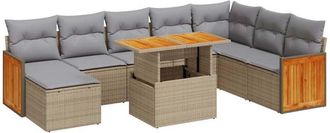 vidaXL Set Sof&aacute;s Jard&iacute;n Y Cojines 9 Pzas Rat&aacute;n Sint&eacute;tico Acacia Beige Vidaxl