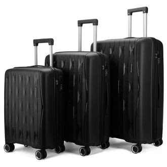 Infinity Leather Unisex Hard Shell Black Strong Suitcase 8 Wheel Cabin TSA Luggage Case Holiday Travel Hardshell - Size Medium