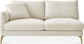 Castlery Lena Left Facing 2 Seater Sofa, Cream, Brass Legs, Spill-Resistant, Removable Covers for Women