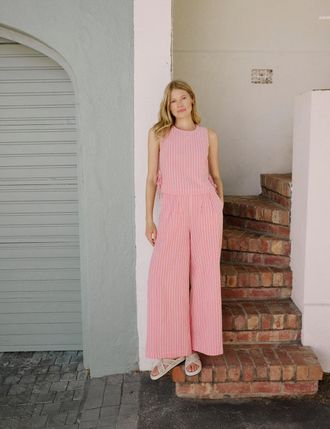 Nobody's Child Pink Pinstripe Wide Leg Trouser