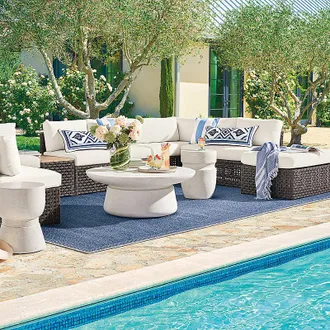 Frontgate Set of 2 Avalon Modular Seating in Graphite Wicker - L-shaped Sofa, Standard, Snow - Frontgate